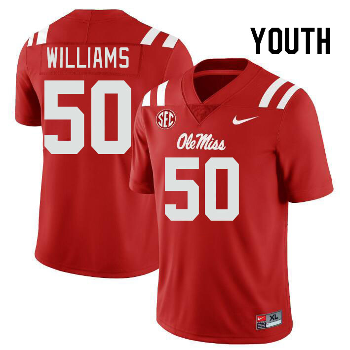 Youth #50 Jayden Williams Ole Miss Rebels College Football Jerseys Stitched-Red